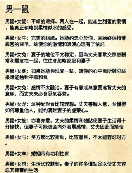 生肖鼠属相婚姻配对(属鼠婚姻配对最佳属相解析)