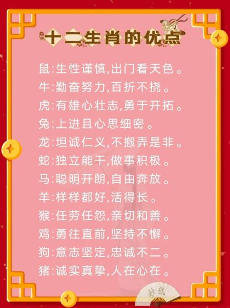 生肖属相优点大全表（十二生肖属相优点大全表）