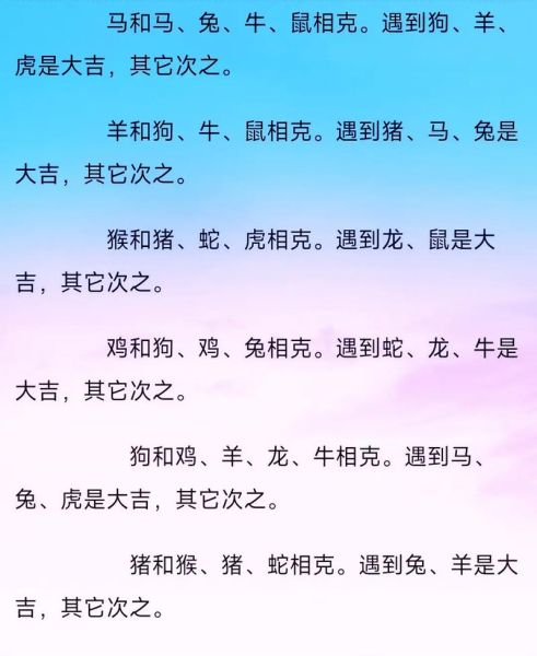 生肖属相相冲相克（生肖相冲相克表查询2024最新版）