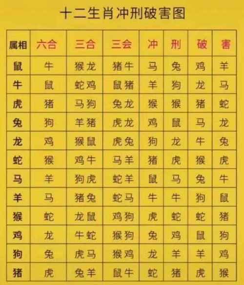 12生肖属相合表（12生肖相合相冲表配对指南）