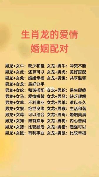属相龙婚配表生肖婚配(属龙婚配表🥰最宜与哪些生肖配对)