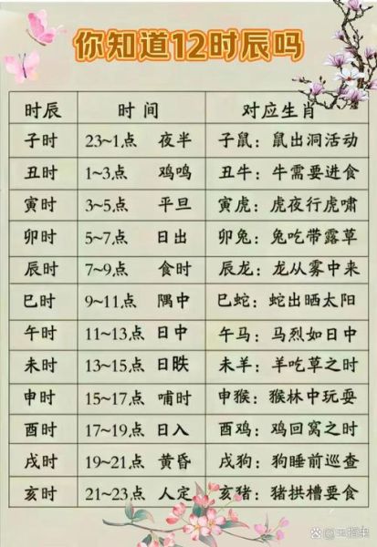 生肖属相时辰对应表大全（十二生肖时辰对照表完整版）